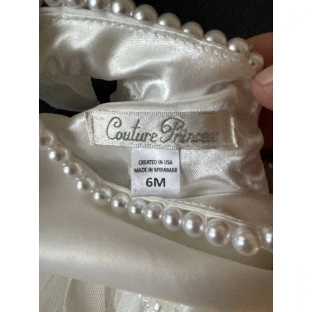 Couture Princess Dress White Bling Baby Girls Size 6 Months Party Holiday Pearls